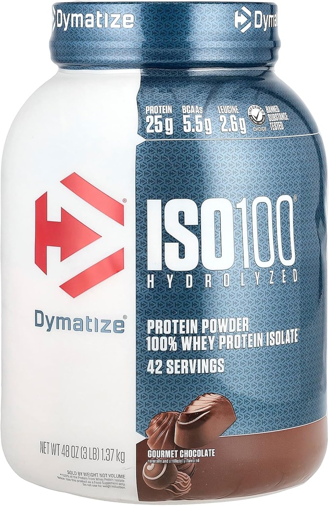 Dymatize ISO100 Idrolizzato, 100% Whey Protein Isolate, Cioccolato Gourmet, 3 lb (1.37 kg)