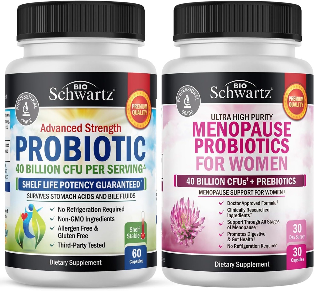BioSchwartz Probiotic 40 miliardi CFU 60 Contatore + Probiotici Menopausa per le donne 30 Conte