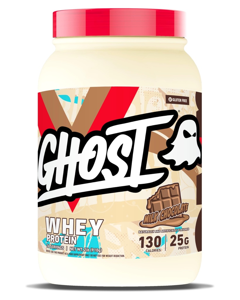 GHOST Polvere di proteine del siero, Cioccolato di latte - 2LB, 25G di proteine - Frullazione di proteine del siero - - Shakes di fitness e nutrizione di allenamento della polvere, Smoothies, Cuocere e cucinare - Soia e senza glutine
