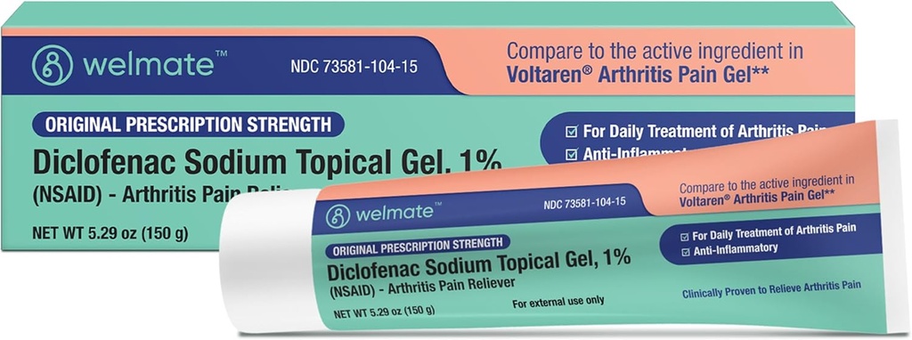 WELMATE - Diclofenac Sodium Topical Gel 1% (5.29 oz) - Artrite Pain Reliever & Mobility Aid - Crema per il sollievo dal dolore/Gel