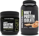 NutraBio Creatina monoidrato, non aromatizzato, 150g e isolato di proteine del siero, cinamone Zucchero, supplemento Bundle - energia muscolare, crescita muscolare magra, recupero e resistenza