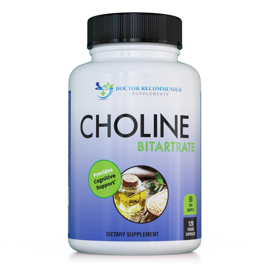 Premium Choline - 500 mg - 120 capsule veggie - di DOCTOR SUPPLEMENTARI RACCOMANDATI - Supporta la salute cognitiva, la memoria e altro