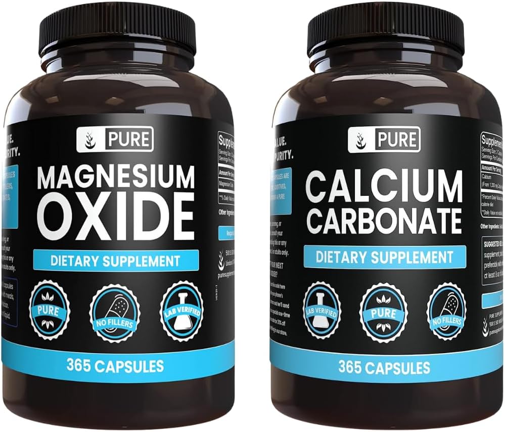 Ingredienti originali puro Carbonato di calcio e Magnesio Ossido Bundle, 365 capsule ogni, nessun filler, Alwasy Pure