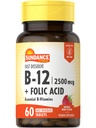 Sundance Fast Dissolve Vitamina B-12 | con acido folico | 2500mcg | 60 Count | Natural Berry Flavor | Vegetariano, Non OGM e Gluten Free Supplement