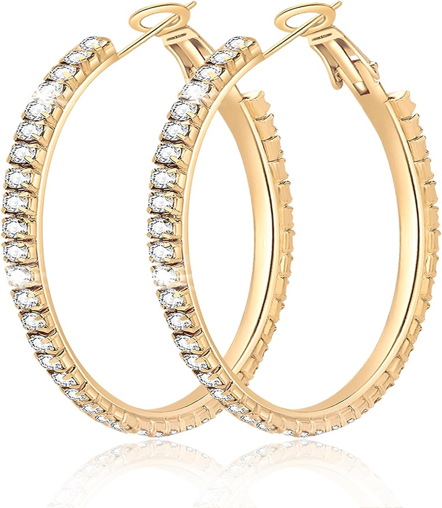 Grande grande 925 Sterling Silver Hoop Orecchini per le donne Pave Crystal 14k placcato oro Hoops Orecchini per le donne sottile scintillante Cubic Zirconia Dichiarazione Strass gioielli non Tarnish soluzioni anallergiche