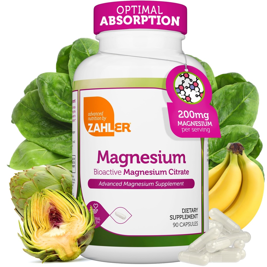 Zahler - Magnesio Supplemento Capsule 200 mg (90 Count) Certificato Kosher Citrato di Magnesio Bioattivo per Assorbimento Max - Magnesio Naturale Minerale per Uomini e Donne - Migliori Integratori di Magnesio