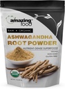 Amazing Food Ashwagandha Root | 1 Lb Powder | USDA Certified Organic Supplement | Vegan | Non OGM | Gluten Free | Made in USA
