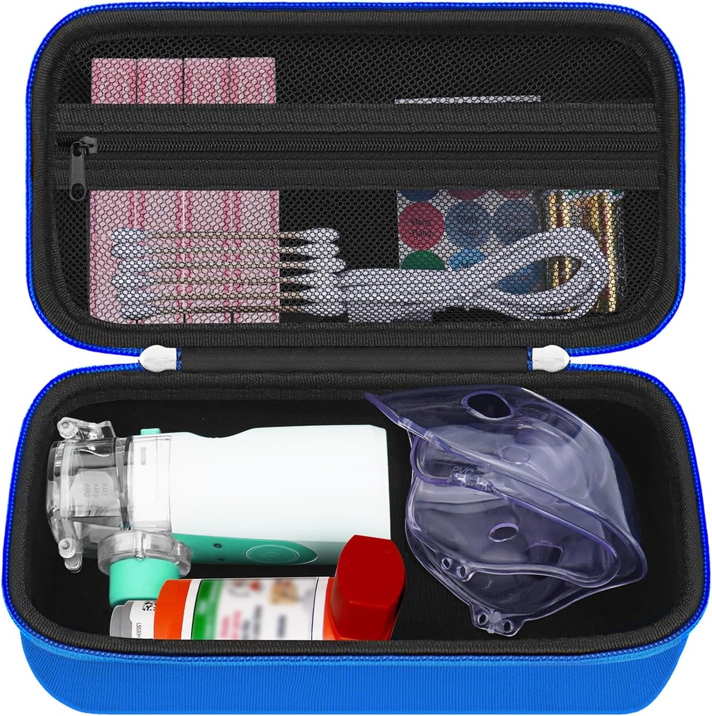 HESTECH Hard Travel Carrying Case per Asthma Inhaler per Inhaler Spacer, Mask, Inhaler Holder Asma Bag con Mesh Pocket per Saline Solution e altri Essentials, Blu (solo Case)