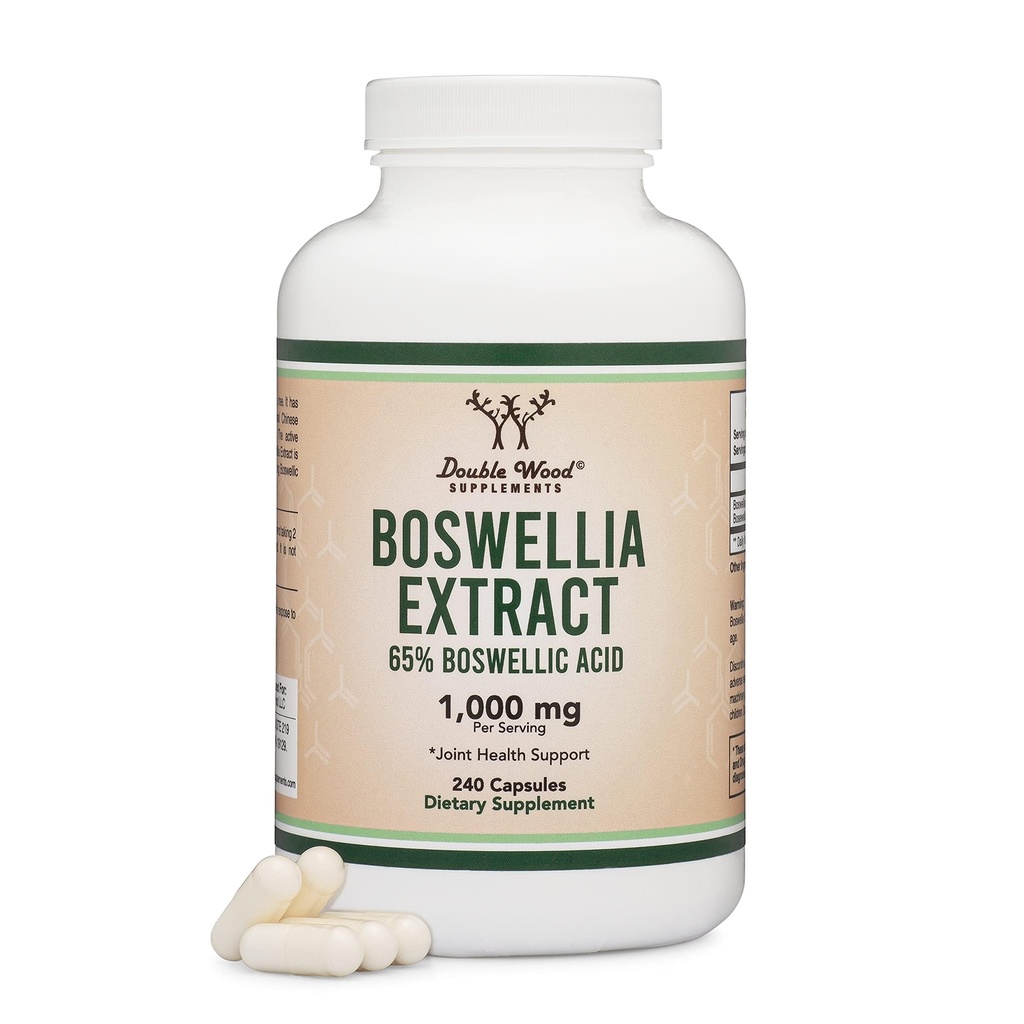 Boswellia Serrata - 240 capsule (Max Strength 1.000mg del 65% di acido boswellico) Boswellia Estratto di capsule (integratore comune di supporto per la salute comune) Terza parte testata da Double Wood