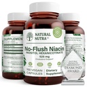 Nutra naturale No Flush Niacin, vitamina B3 supplemento, aiuta migliorare la salute cardiovascolare, aiuta a migliorare la texture della pelle, promuove una migliore funzione del cervello, aiuta a migliorare il livello di energia 525 mg, 100 capsule