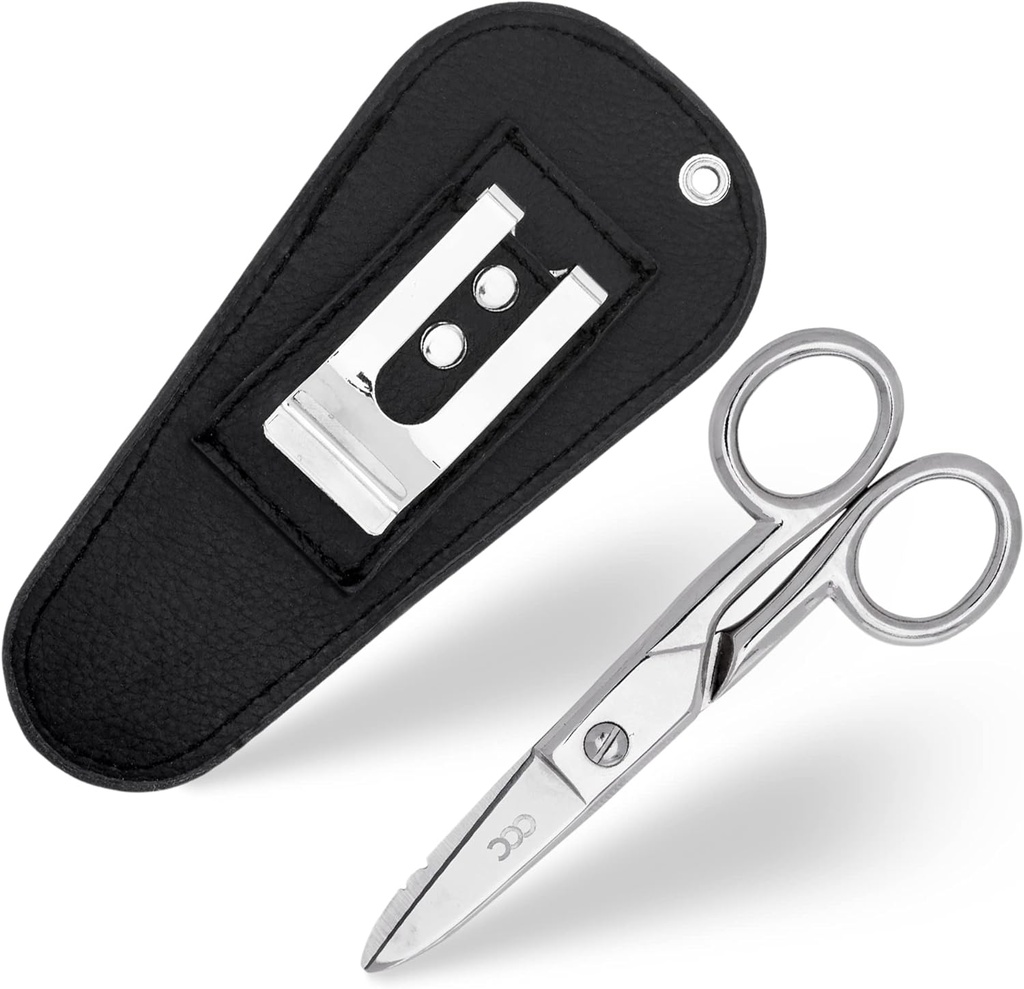 Forbici elettrici multi scopo con custodia in pelle - Cesoie elettriche in acciaio inossidabile resistente con la striscia di tacche, File & Scraper - I nostri cesoi sono per uso destro e sinistro – Nero