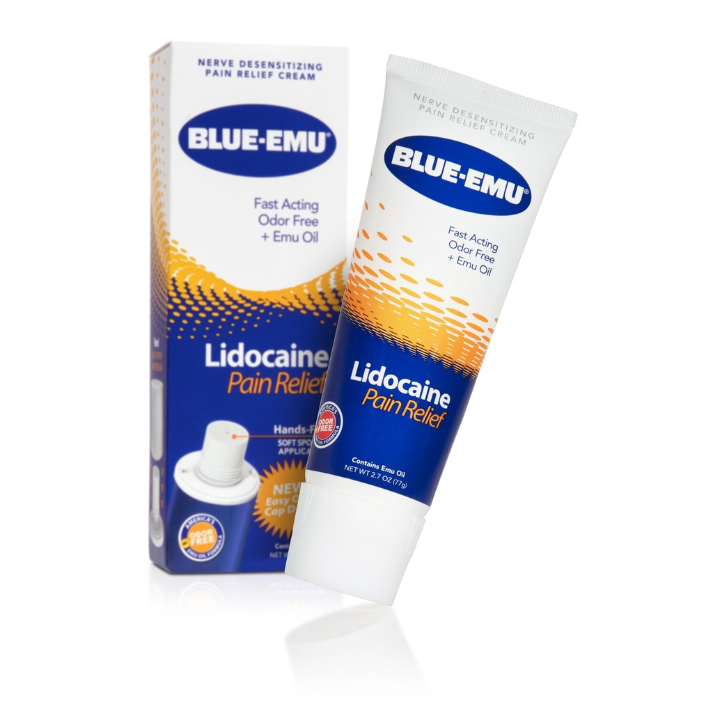Crema di sollievo del dolore della lidocaina di BLUE-EMU per il sollievo rapido, sollievo da intorpidimento, 2.7 Oz, 1 confezione