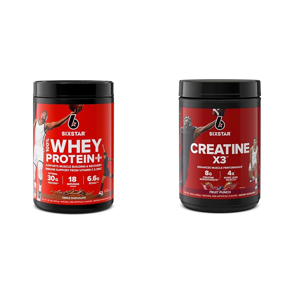 Six Star Elite Series 100% Whey Protein Plus Triple Chocolate 1.8lbs US & Creatine Powder Creatine X3 | Creatina HCl + Creatina Monoidrato Polvere