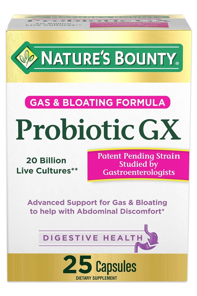 GX Probiotico di Bounty della natura, aiuta con gas occasionale e Bloating, integratore alimentare, salute digestiva, 25 capsule