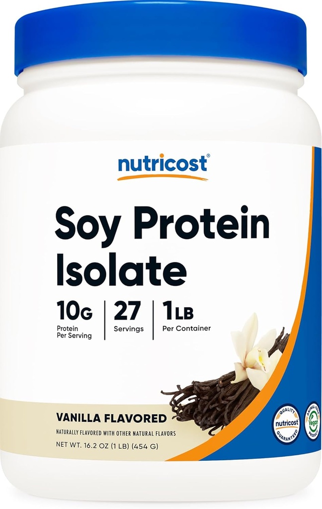Nutricost Soy Protein Isolate Powder, 1 LB Vanilla - 10 Grammi di Proteine Per Serving, Vegan, GMO-Free & Gluten Free