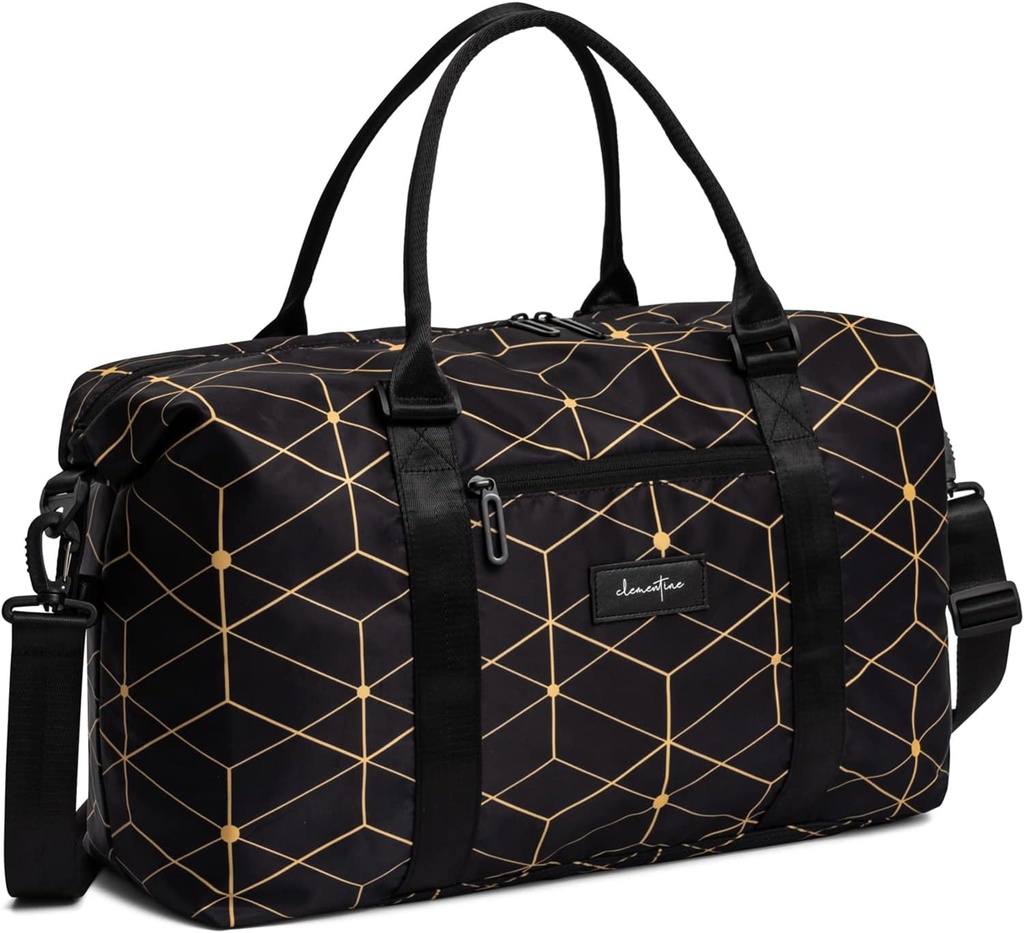 Clementine Tote Bag | Weekender Bags for Women | Perfect duffle Bag per le notti, Viaggi e Palestra | Geometrico nero/oro - Medium