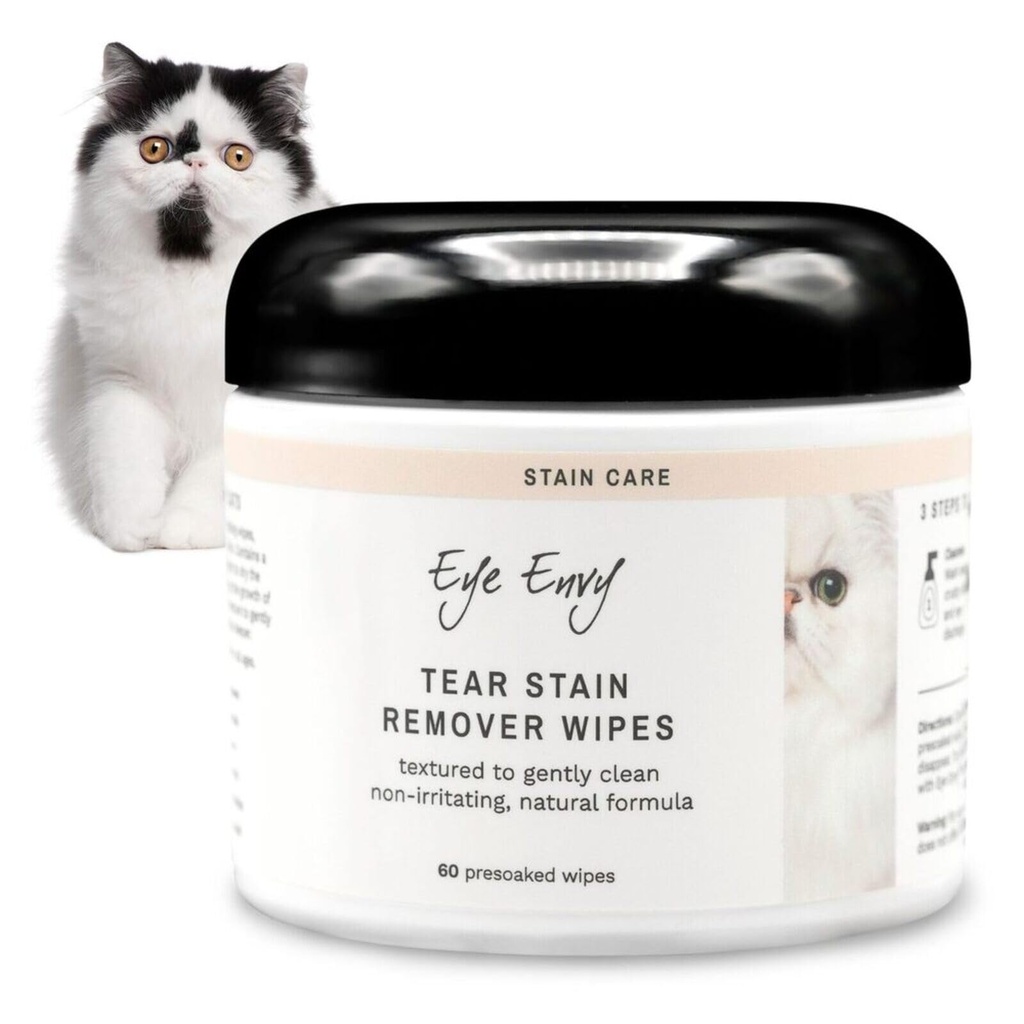 Invidia dell'occhio Lacrima Pulizie per gatti. Textured to Gently Clean, Tratta la causa distensione. Formula naturale al 100%. Raccomandato da Persian & Exotic Breeders, Vets, Groomers. U.S.A. Made. 60 Cat Eye Wipes
