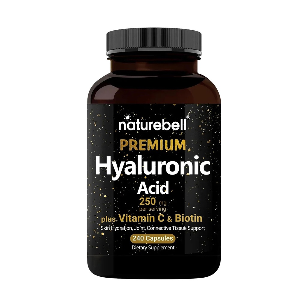 NatureBell Acido Ialuronico Integra 250mg | 240 capsule, con Biotin 5000mcg & Vitamina C 25mg, 3 in 1 Supporto