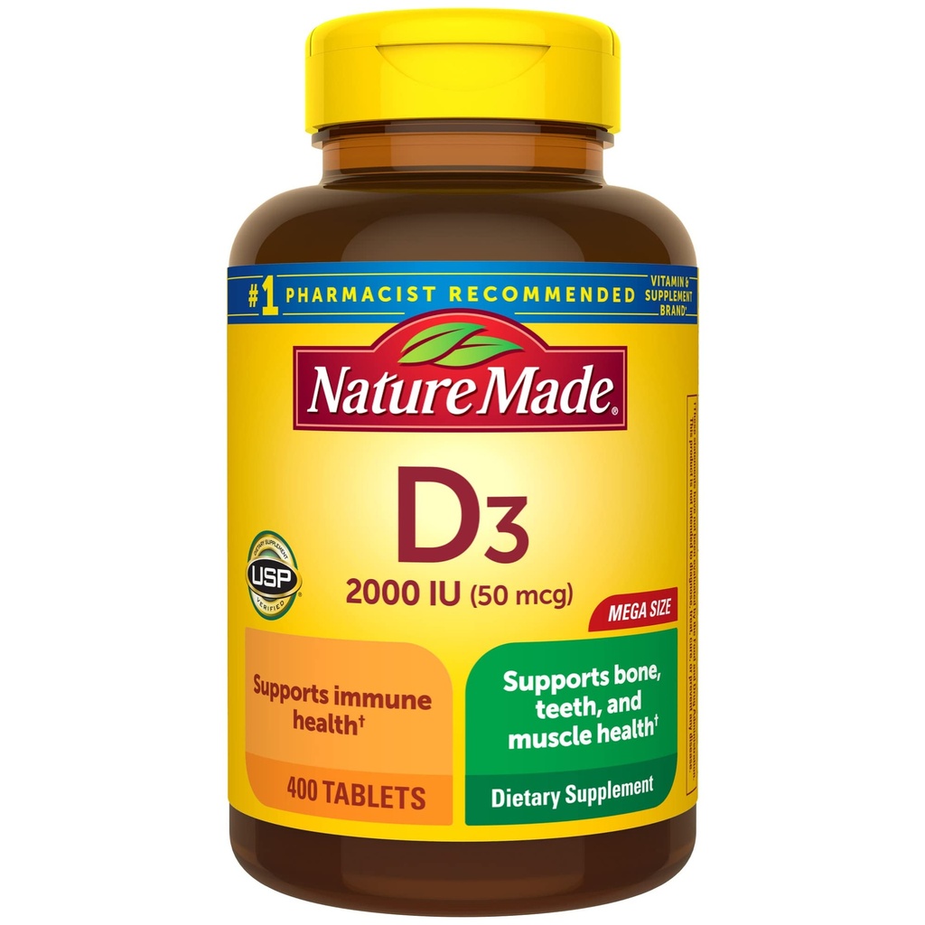 Vitamina D3 2000 IU (50 mcg), Integratore di vitamina D per Bone, Denti, Supporto per la salute muscolare e immunitaria, 400 compresse, 400 giorni di alimentazione