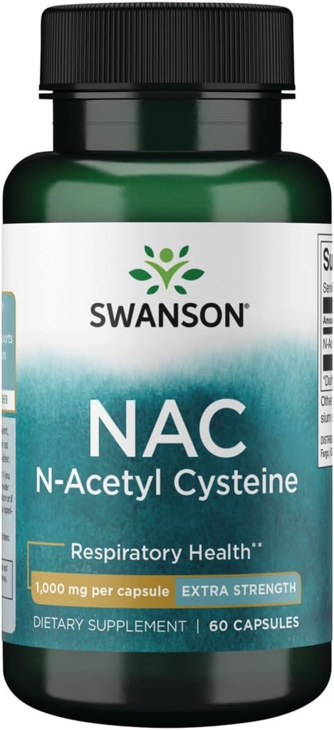 Swanson NAC N-Acetyl Cysteine - Antiossidante Anti-Aging Respiratory Liver Support - Aminoacido Supplement 1000 mg 60 capsule