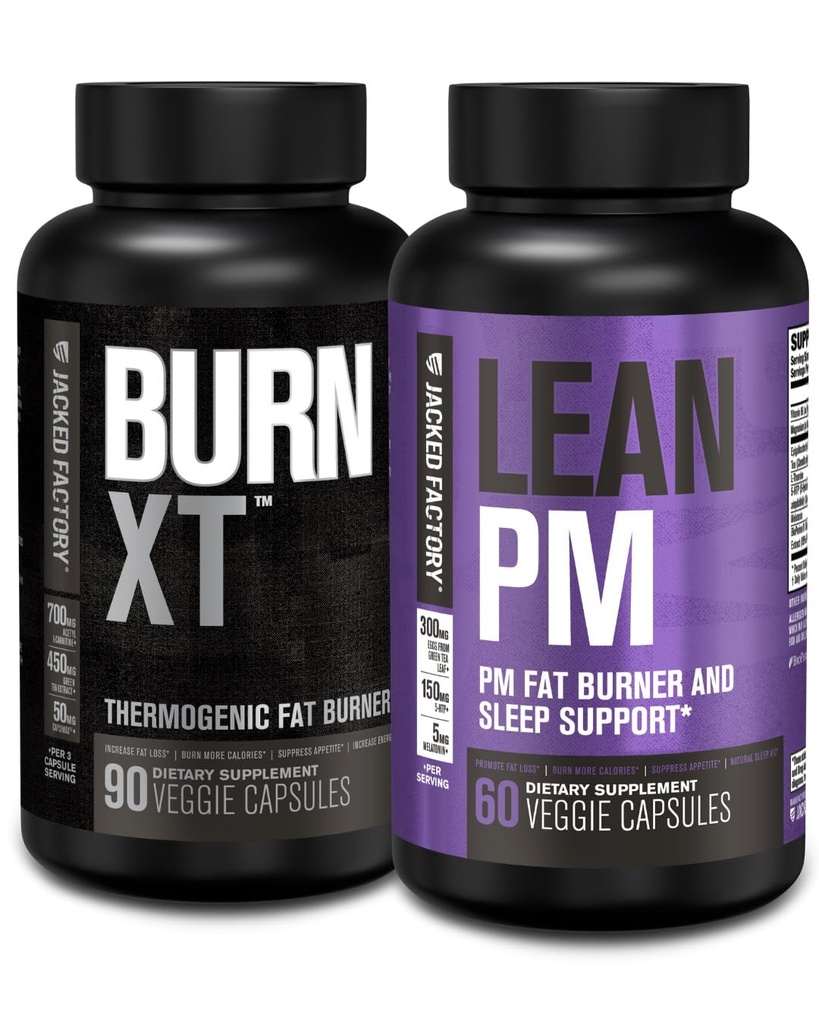 Jacked Factory Burn XT Thermogenic Fat Burner - Appetite Suppressant & Nootropic Energy Booster (90 capsule) & Lean PM supplemento di perdita di peso, Sleep Support | (60 capsule)