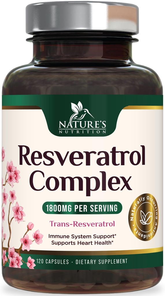 Integratore di resveratrolo 1800mg - Antiossidanti ad alta resistenza per l'invecchiamento sano e supporto immunitario - Salute del cuore e energia cellulare - Non-OGM, Biodisponibile Trans-Resveratrolo - 120 capsule vegane