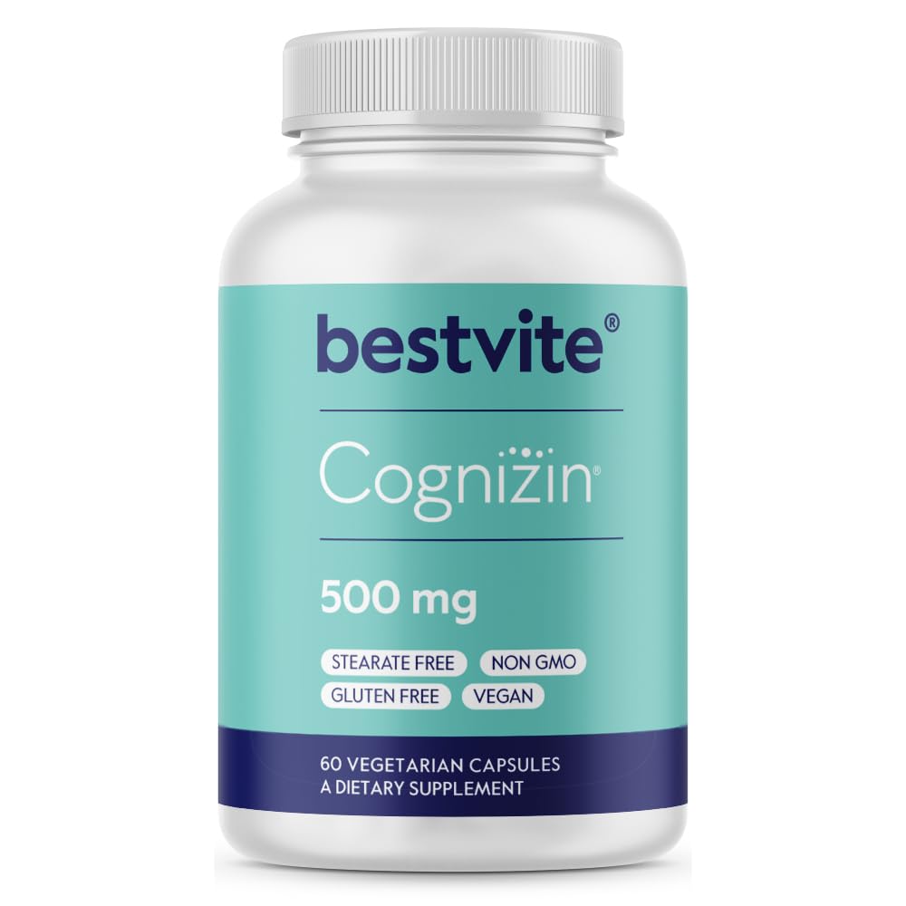 BESTVITE Cognizin Citicoline 500mg (60 capsule vegetariane) - Studi clinici Premium Choline Nootropic - No Stearates - Vegan - Non OGM - Gluten Free - Integratori cerebrali per Memoria e Focus