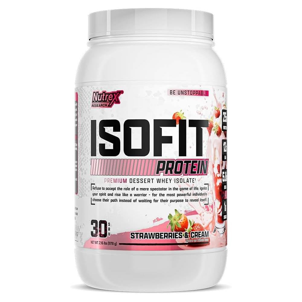 IsoFit polvere di proteine del siero di latte istantaneo 100% isolato di proteine del siero di latte (30 Serve (pacchetto di 1), fragole e crema)