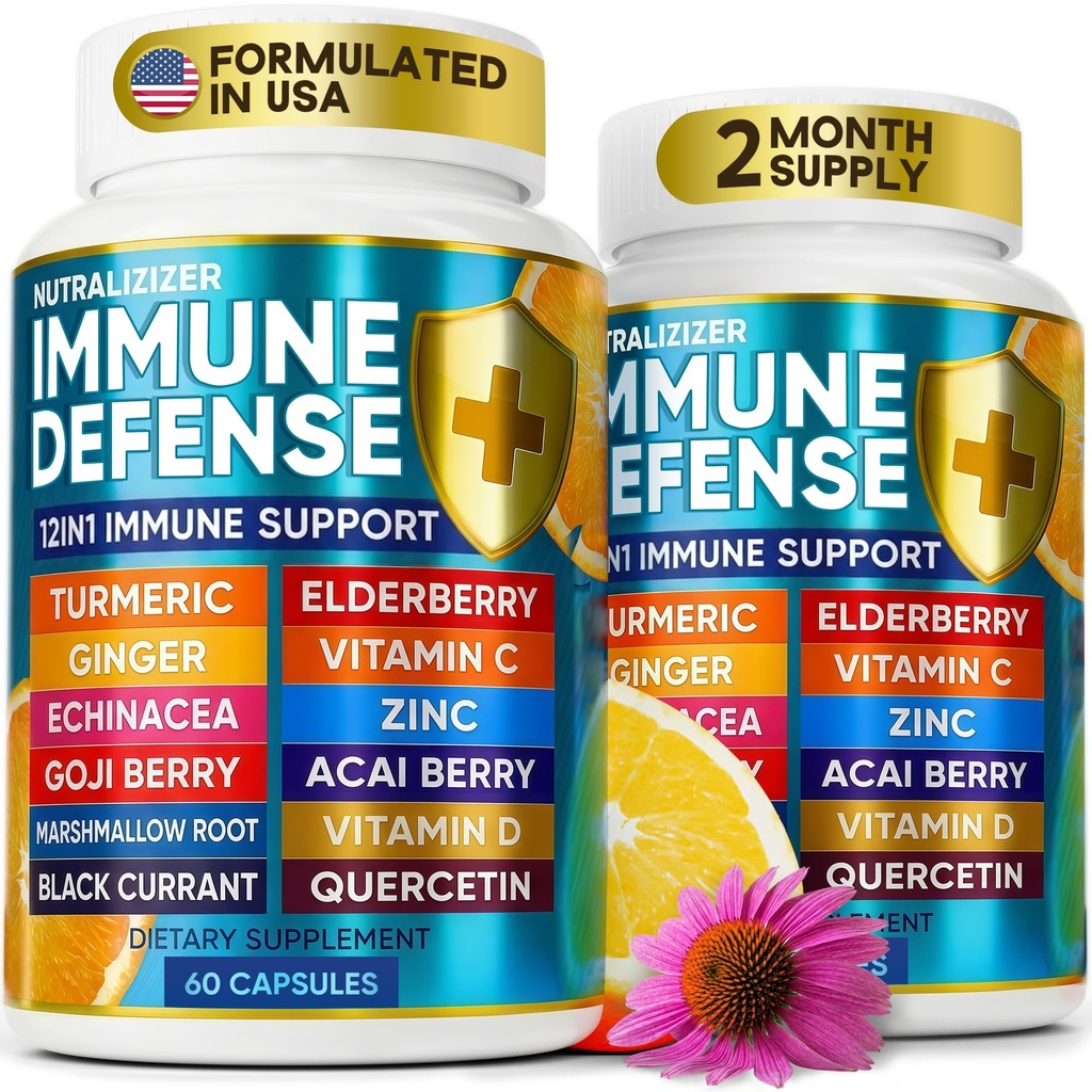 12 in 1 Premium Difesa Immune Vitamine - Supplemento Immune w/Vitamin D3 5000 IU Vitamina С 1000mg Zinс 50mg - Luxe Scelta per il supporto Immune Premium - con Echinacea Elderberry e Ginger - 120 Caps