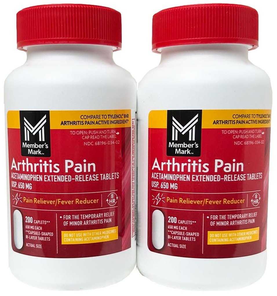 Confronta con Tylenol Arthritis Dolore Ingrediente attivo. - Marchio dei membri - Artrite Pain Reliever, Extended Release, Acetaminophen 650 mg, 400 CapletsQ