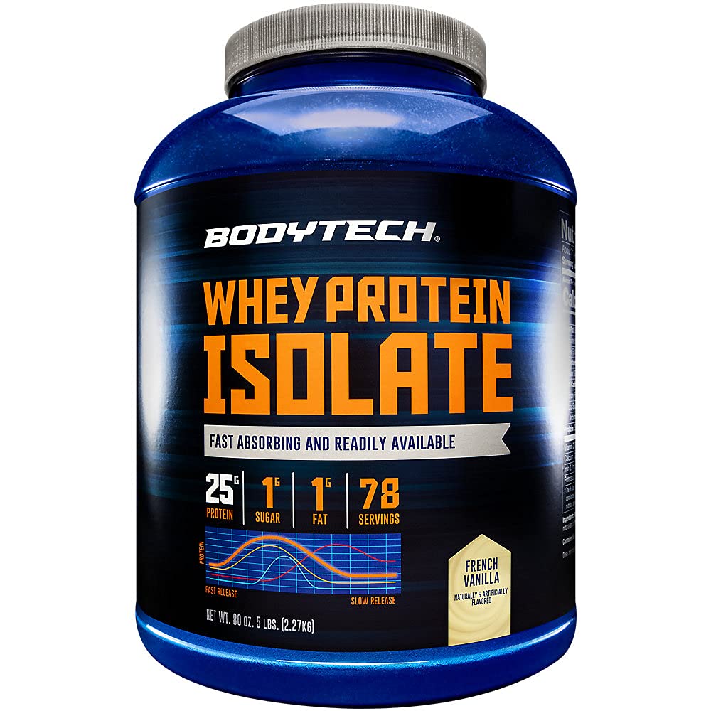 BODYTECH Whey Protein Isolate Powder - con 25 Grammi di Proteine per Serving & BCAA's - Ideale per la costruzione e la crescita del muscolo post-allenamento, contiene latte e soia - Vanilla (5 Pound)