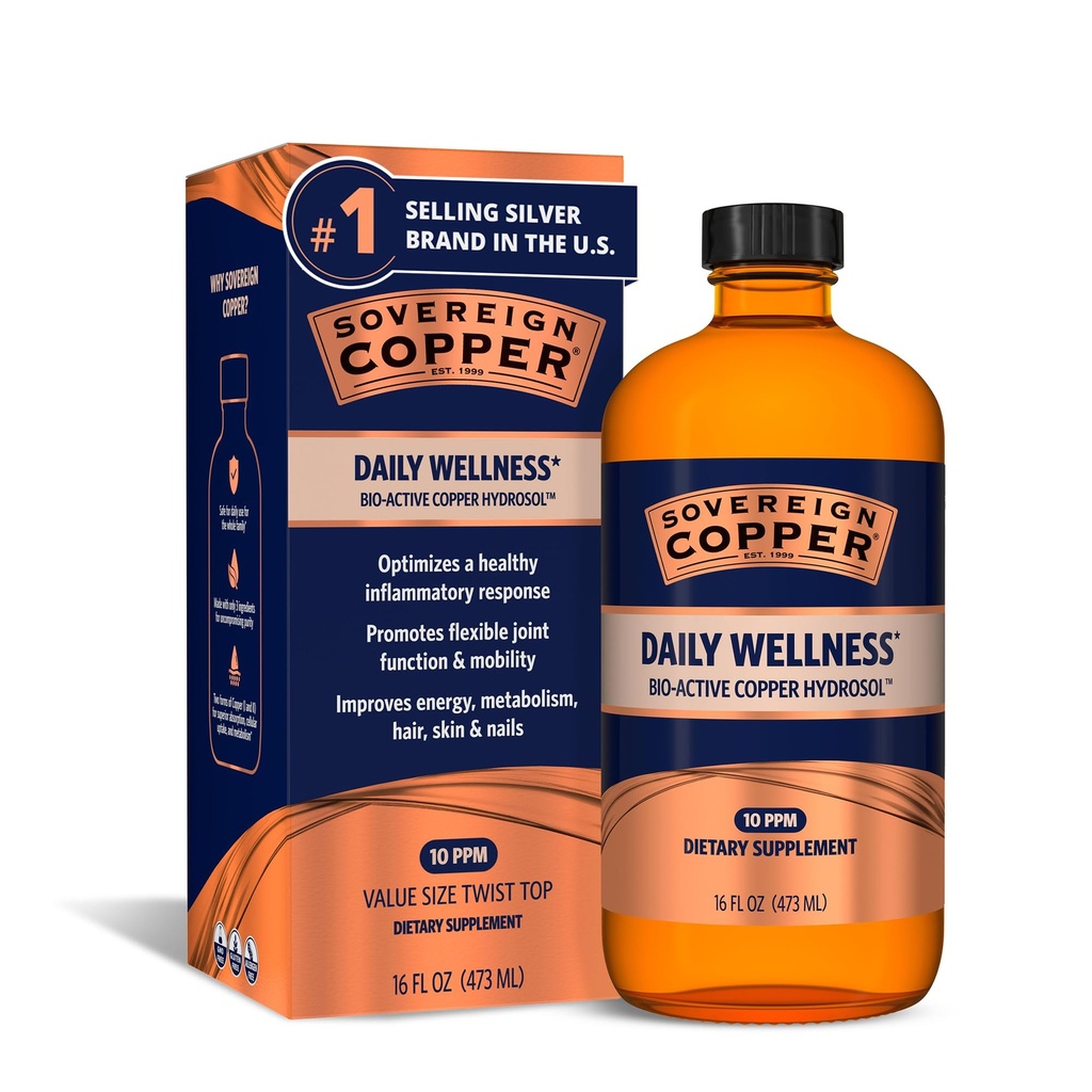 Sovrano Bio-Active Copper Hydrosol - Biodisponibile Copper Liquido Integratore per Adulti e Bambini con Idrosol Argento per Supporto Immune, Capelli, Pelle e Unghie - 16 fl oz (473mL)