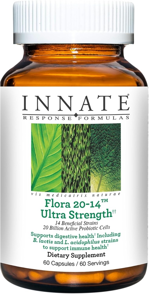 Formula di risposta innata Flora 20-14 Ultra Strength - Integratore Probiotico con 20 miliardi di CFU - 14 Strains Probiotici - Vegetariano e Non OGM - Fatto Senza 9 Allergeni Alimentari - 120 Caps ules