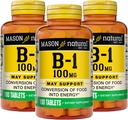 Mason Vitamina Naturale B1 (Thiamin) 100 mg, Conversione sana del cibo in energia, Supporta la Salute Nera e Immune, 100 compresse (Pack of 3)