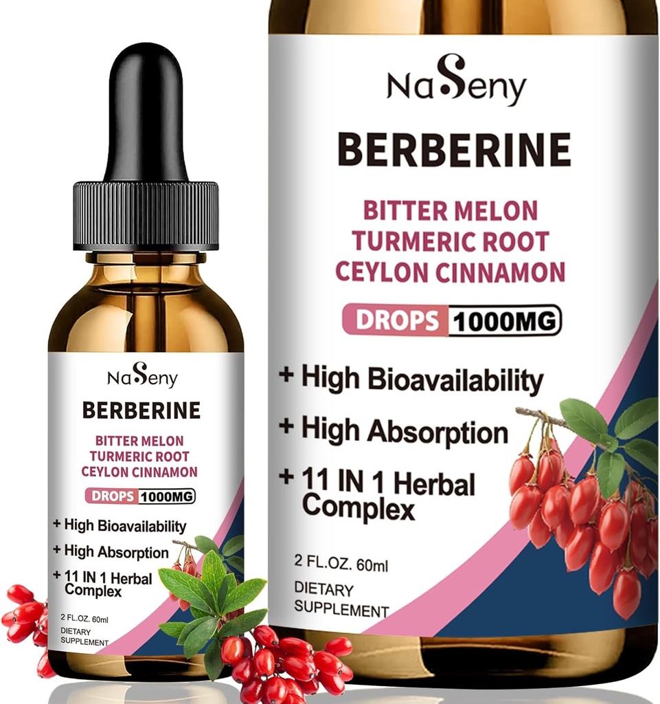 Gocce liquide della berbina-Berberina HCL gocce con cannella di Ceylon, Melone di vasellame, curcuma, supplemento di erbe liquide per la salute dell'immune e della digestione (60mL)