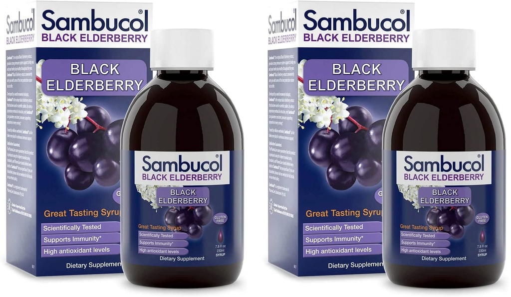 Sambucol Black Elderberry Syrup - Sambucus Elderberry Syrup, Black Elderberry Liquid, Immune Support, High Antioxidants, Gluten Free - Original Formula, 7,8 Fl Oz (Pack of 2)