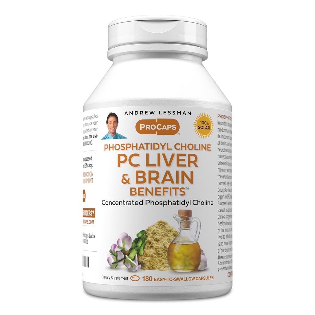 ANDREW LESSMAN PC fegato e cervello benefici 180 Softgels - Phosphatidyl Choline, il più importante blocco di costruzione per la struttura sana del fegato e del cervello, funzione. Niente additivi. Facile da ingoiare Softgels