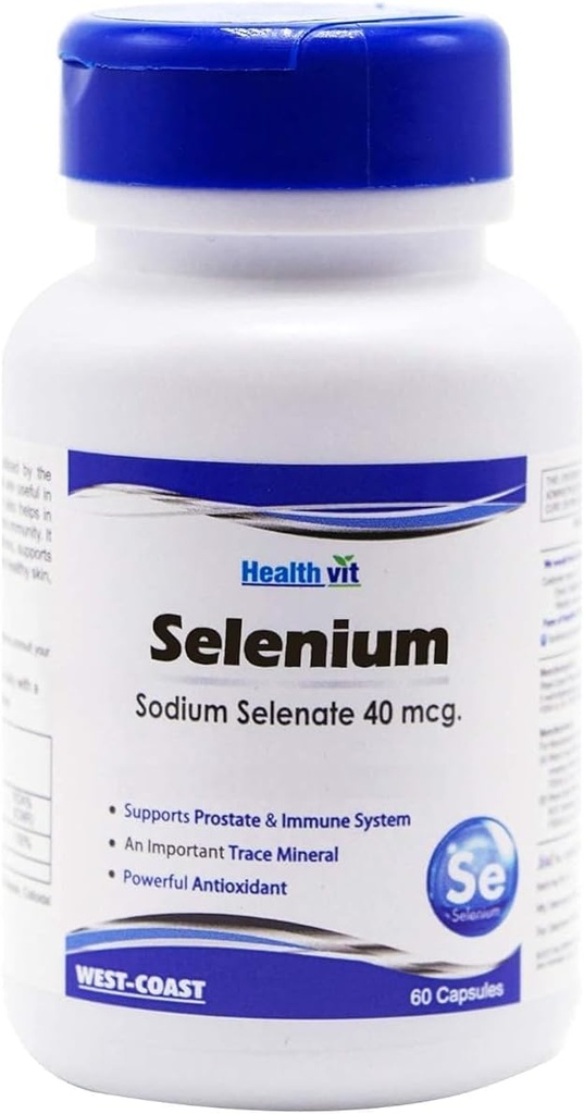 Rise Selenium 40mcg Generico - Importante Trace Mineral | Antiossidante Polvere | Sistema immunitario Booster |Promote Heart Health | Promuove il sistema cardiovascolare | Vegan & Non-GMO | 60 capsule, Nautral
