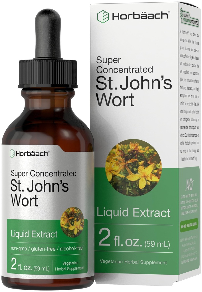 Horbäach St Johns Wort Tincture | 2 Fl Oz | Alcohol Free | Estratto di liquido vegetariano | Non OGM, Integratore senza glutine