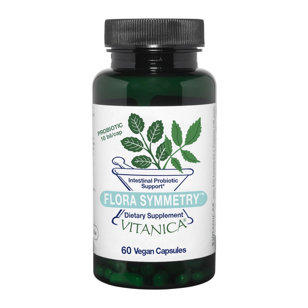 Vitanica Flora Symmetry, Shelf Stable Probiotic Supplement, Dr Formulato Probiotici per le donne, Probiotici per gli uomini e gli adulti, Acidophilus Probiotic, Non OGM, Vegan, 60 capsule