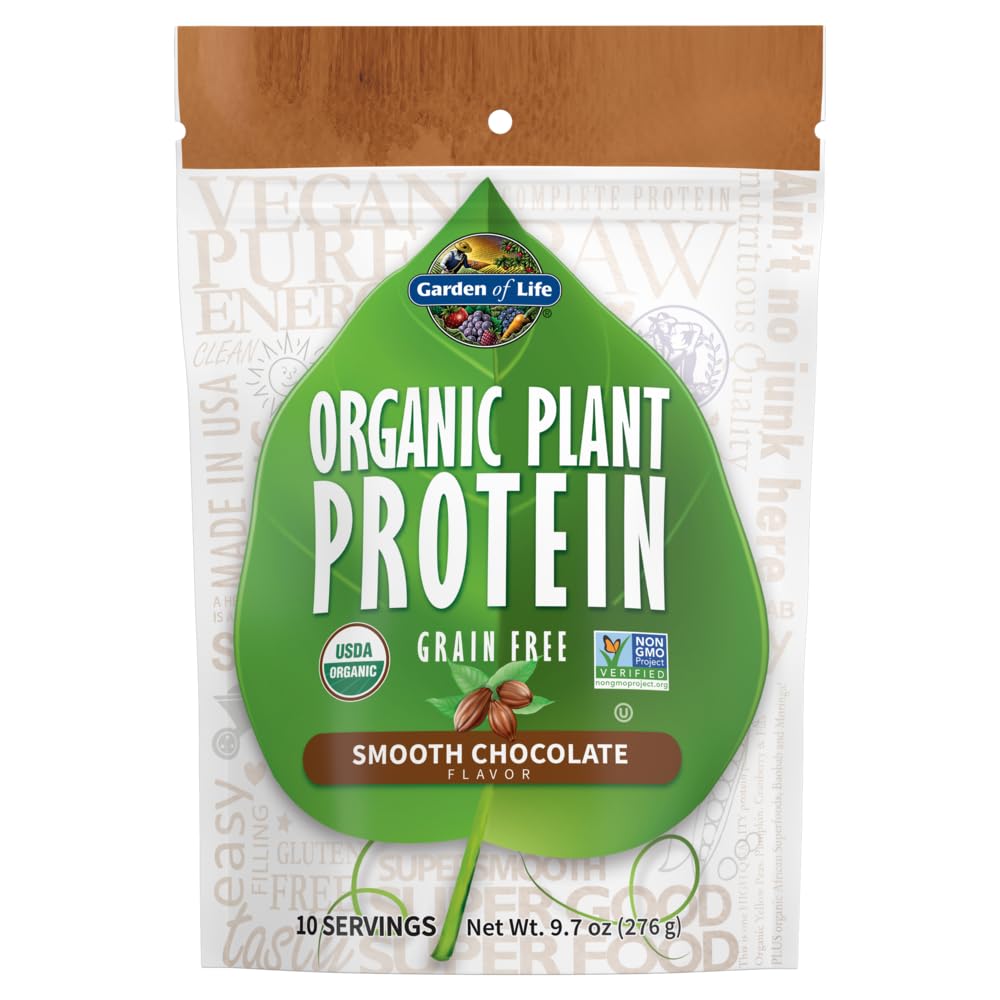 Giardino della vita Organic Plant Protein Smooth Chocolate Powder, 10 Servings - Vegan, Grain Free & Gluten Free Plant Based Shake con 1 miliardo CFU Probiotics & Enzimi, 15g Protein