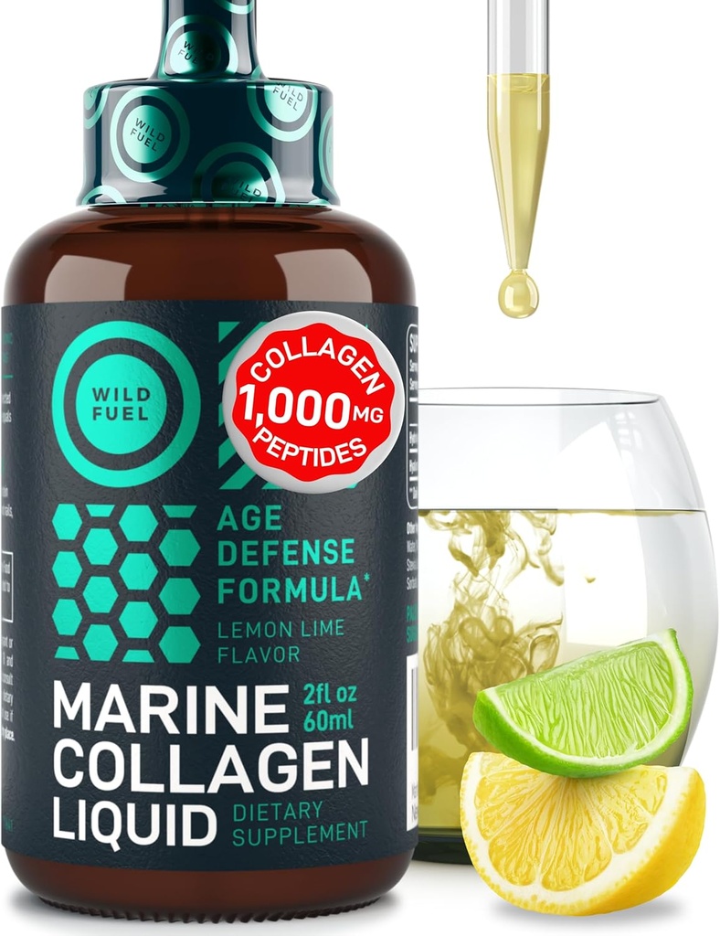 Peptidi di collagene marino liquido - 1.000mg Collage idrolizzato Marine con acido ialuronico 10mg - La pelle dei capelli e le vitamine delle unghie - Natural Lemon Flavor, Liquid 2oz