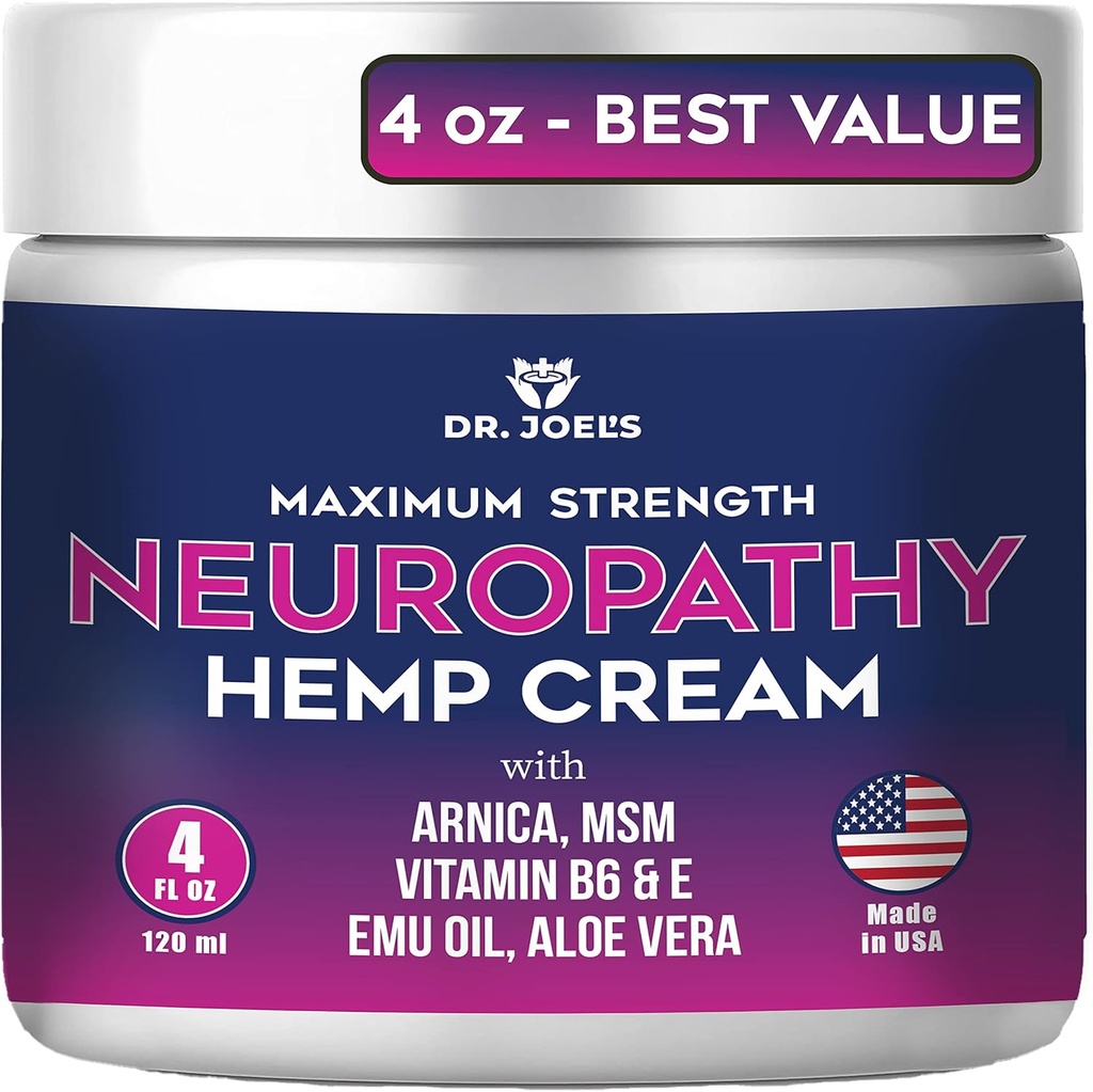 Dr. JOEL'S Neuropathy Cream - Crema di Rilievo Nerve massima resistenza per Piedi, Mani, Gambe- 4 OZ Large - Made in USA