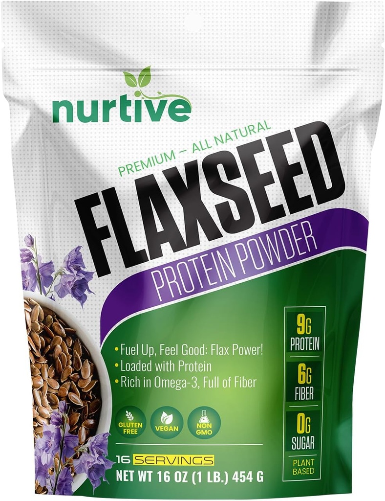 Polvere di proteina di lino - pianta-based, ricca di Omega-3 e antiossidanti - ideale per il recupero post-allenamento - Boost nutrizionale per Smoothies & Baking - Non-GMO & Gluten-Free (16 oz / 454g)