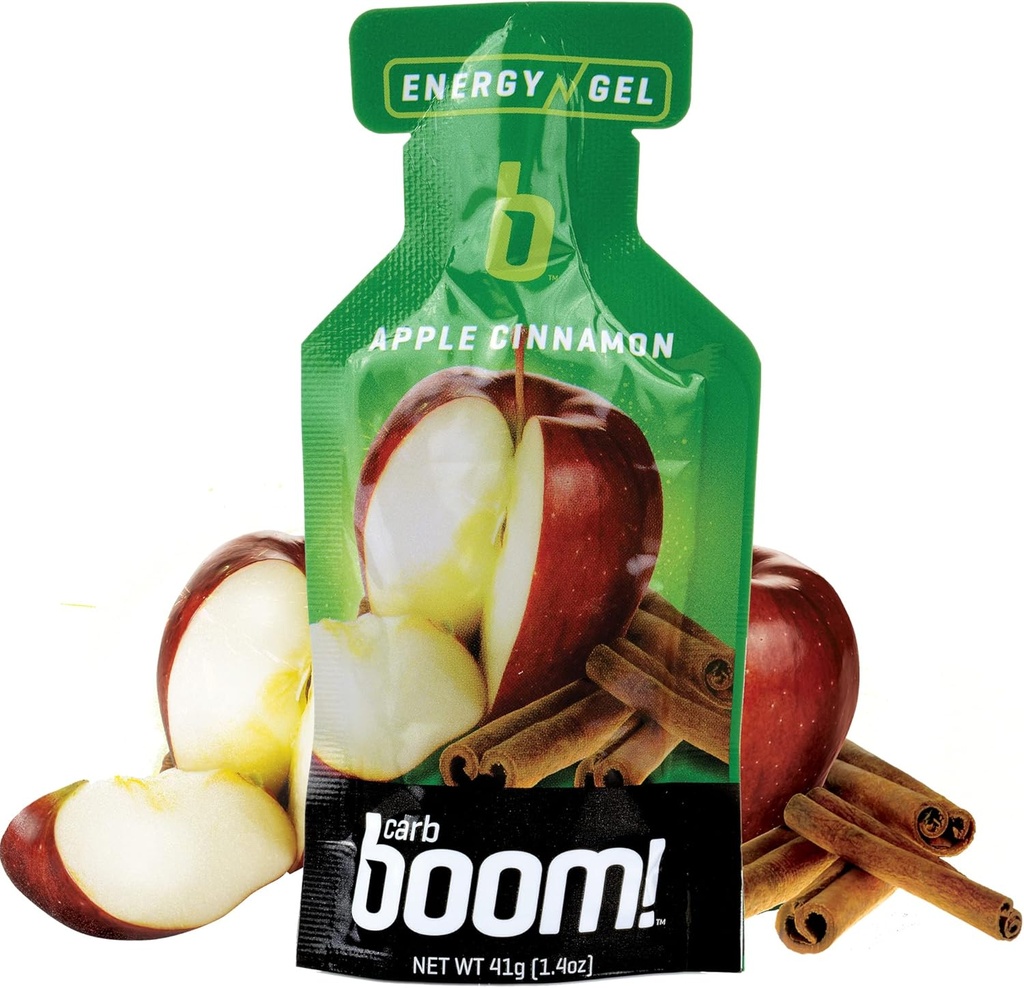 Boom Nutrition - Carb Boom Energy Gel - Gel per l'energia aromatizzata alla frutta - Workout Gel - Energy Gel per il ciclismo - Running Gel - Natural Energy Gel - Apple Cinnamon (24 Pack)
