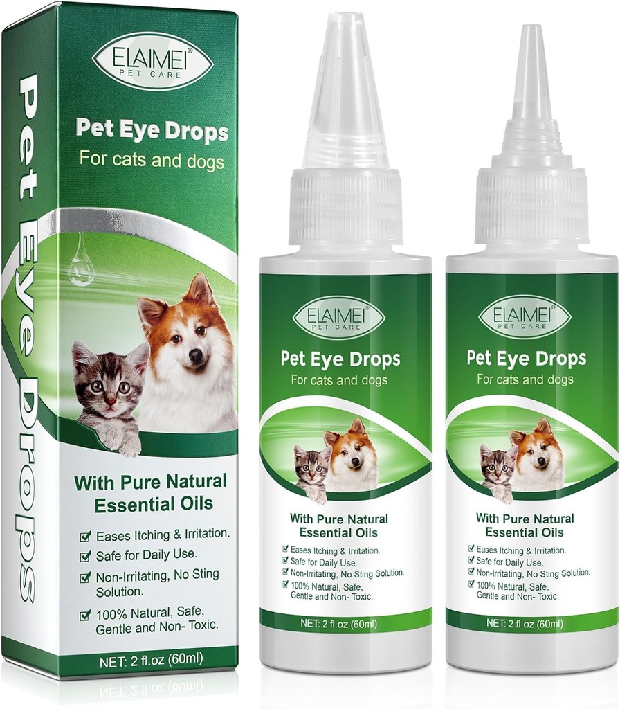 Gocce degli occhi per cani e gatti, gocce di occhio del cane di Formula Gentle, le irritazioni dell'occhio di Flush & Soothe Supporta il detergente dell'occhio di infezione degli occhi, - Pet Eye Gentle Care Supplement Cats Drops for Eyes - 4.04 fl oz