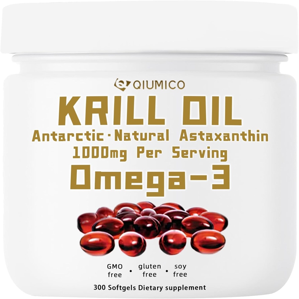 Antartico Krill Oil Supplement, Ricco in Omega-3s EPA, DHA & Astaxantina, 1000mg Per Serving, Supplemento per cuore e immunità, 300 Soft-Gels