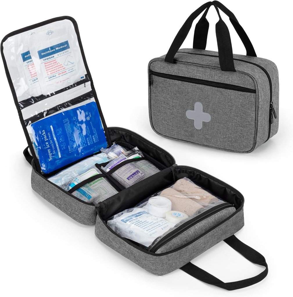 CURMIO Piccola borsa di pronto soccorso, Empty Emergency Trauma Kit Organizer Bag per escursionismo, campeggio, auto, viaggio, casa e all'aperto, grigio, BAG SOLO, brevetto Pending