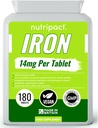 Iron Tablets 14mg - Facile da ingoiare una-a-Day Formula - Aiuta a ridurre la stanchezza e la fatica, Energy Booster, Supporta il sistema immunitario, Formazione di globuli rossi - 6 mesi di alimentazione - 180 Vegan supplemento