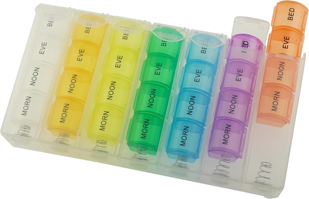 Pop Up Weekly Pill Organizer 4 volte al giorno — Large Travel Pill Case w/ 28 Compartment to Hold Medication, Vitamina & Supplement — Daily Pill Box 7 giorno — Moisture-Resistant Large Medicine Case